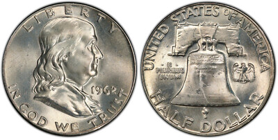 Side-by-side comparison of 1962 Franklin half dollar reverse showing incomplete bell lines vs Full Bell Lines (FBL) designation