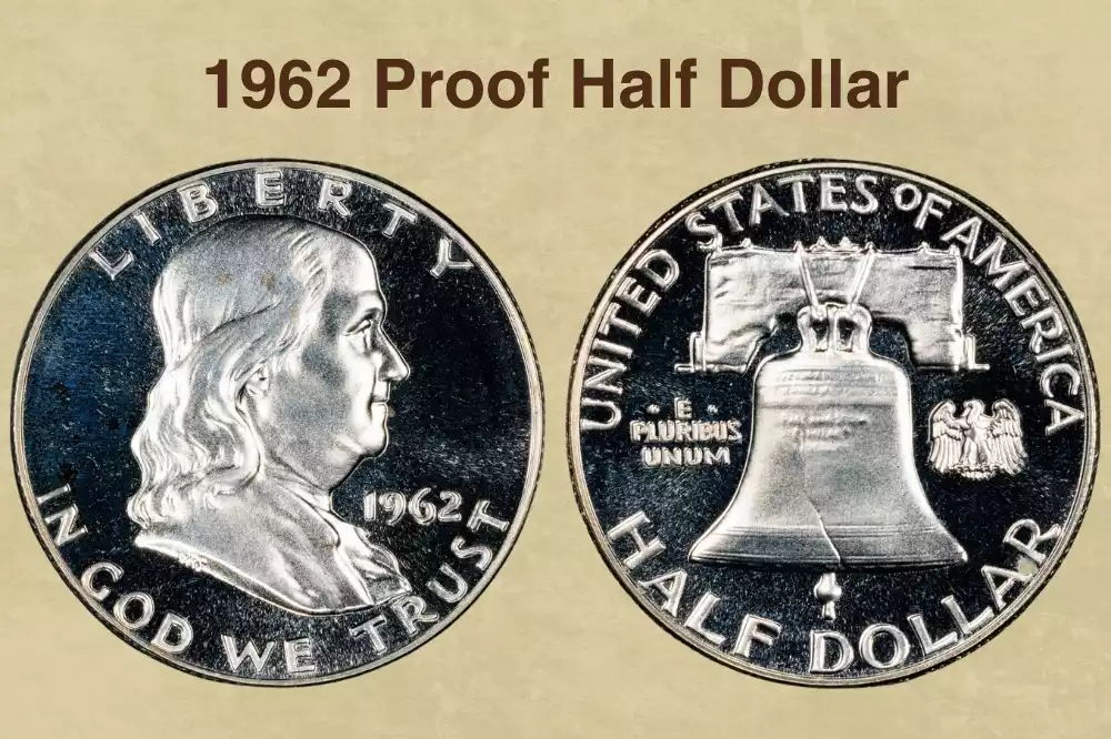 1962 Franklin half dollar grading strip showing four condition tiers from worn through gem Mint State in horizontal comparison